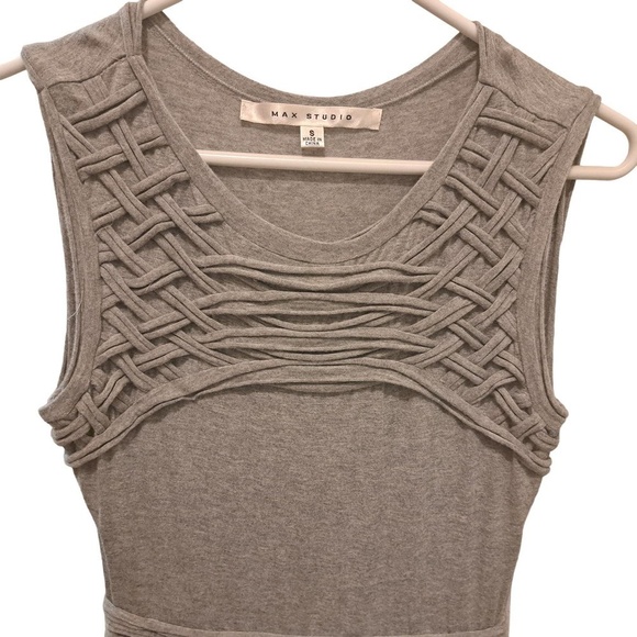 Max Studio Jersey Knit Lattice Detail Sleeveless Dress - S - Gray - Picture 2 of 5
